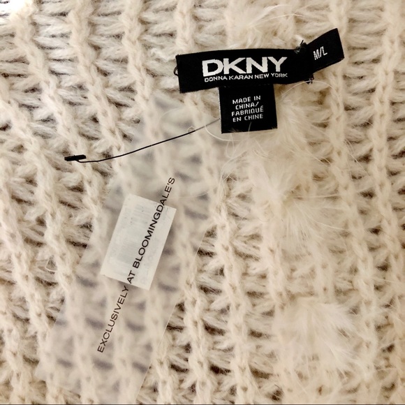 DKNY Feather Trimmed Alpaca Wool Cardigan - Picture 7 of 8